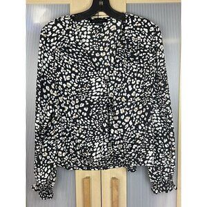 Sanctuary Womens Top Size S Black Floral Faux Wrap Long Sleeve Boho Office Party